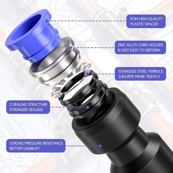 12 stk 6 mm til 8 mm diameter pneumatisk reduksjonsadapter hurtigkobling (PG6-8)