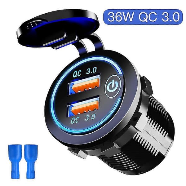 Quick Charge 3.0 Dobbelt USB-stik 12V/24V Biloplader Touch Switch Voltmeter Elektronisk lighter USB Hurtigopladerstik