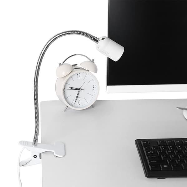 (Hvit) LED-skrivebordslampe med klemme - Dimbar - Fleksibel - Hvit - Metall + Plast - E27