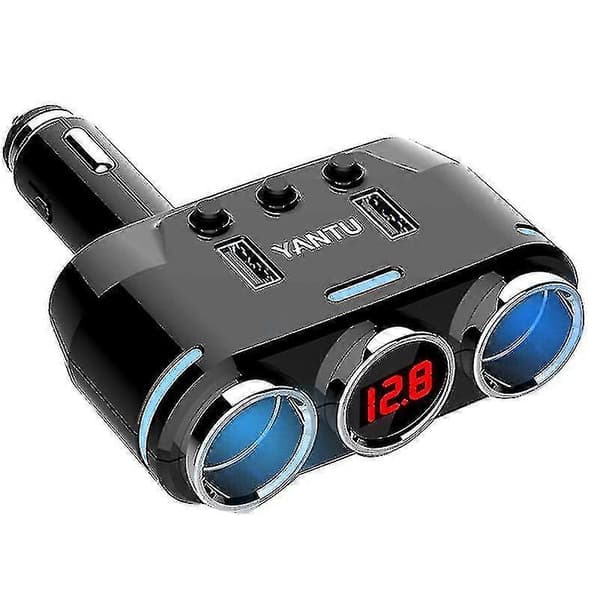3-i-1 Cigarettænder Biloplader 2-i-1 Digital Display Multi Oplader Adapter Splitter Stik