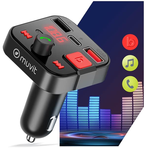 Bluetooth FM-sender billader med USB og USB-C-port, svart