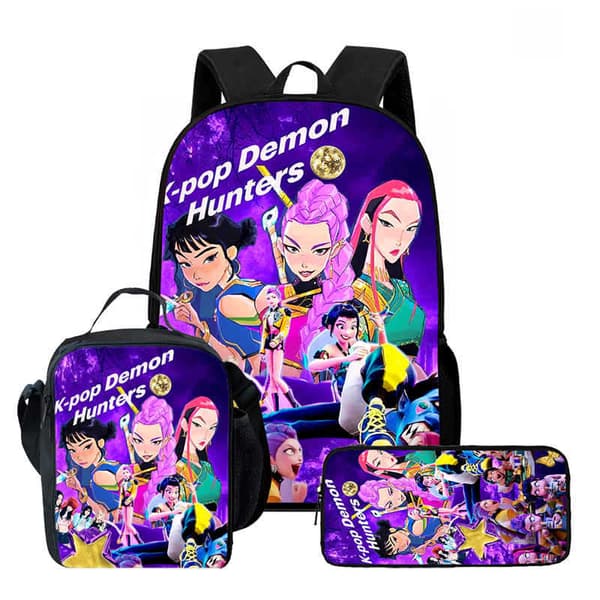 K-Pop Demon Hunter Ryggsäck med Matlåda & Pennfodral för Skolan-FA- 15KH008