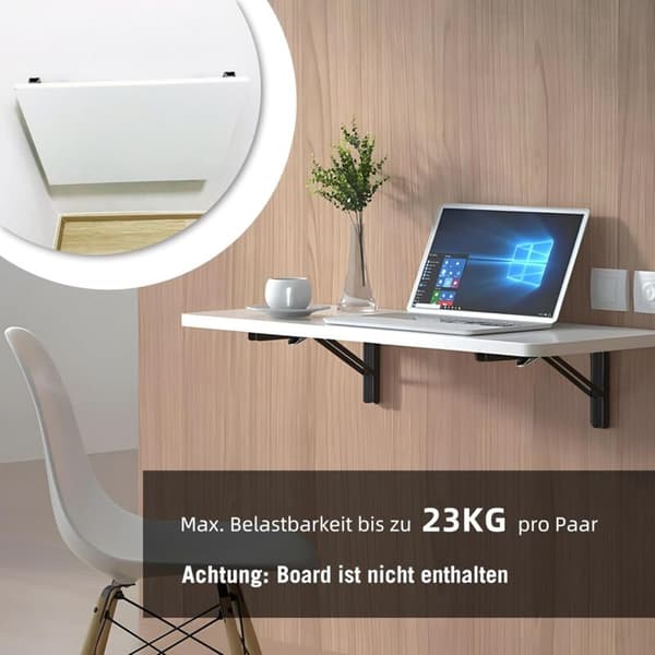 Sæt med 4 foldbare konsoller til tung belastning 300 mm. 4 hængsler. 90° foldevinkel. pladsbesparende foldebord. vægmontering. bæreevne 75 kg