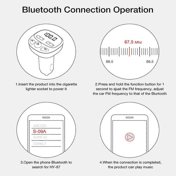 4-i-1 Bluetooth 5.0 FM-sender, Bluetooth & MP3-afspiller biloplader til køretøj