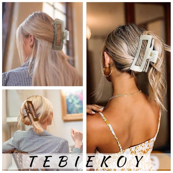5 inch Extra Large Hair Clips 4-pack, Unbreakable Large Rectangular Clips for Thick Hair, Non-slip Strong Neutral Hair Claws