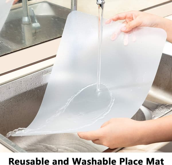 6 Pcs Clear Plastic Placemats for Dining Table Heat Resistant Placemats 40 x 30 cm Washable and Wipeable Table Protectors for Kitchen, Dining Room-FS-