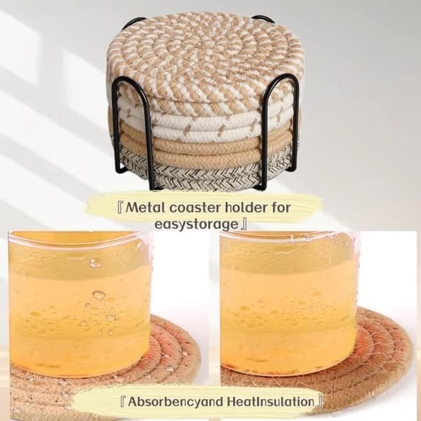 (Flerfärgade) Coasters - Ikke spesifisert - Sett med 8 - 100 % bomull og lin - Vaskbar - Svart metallbakside