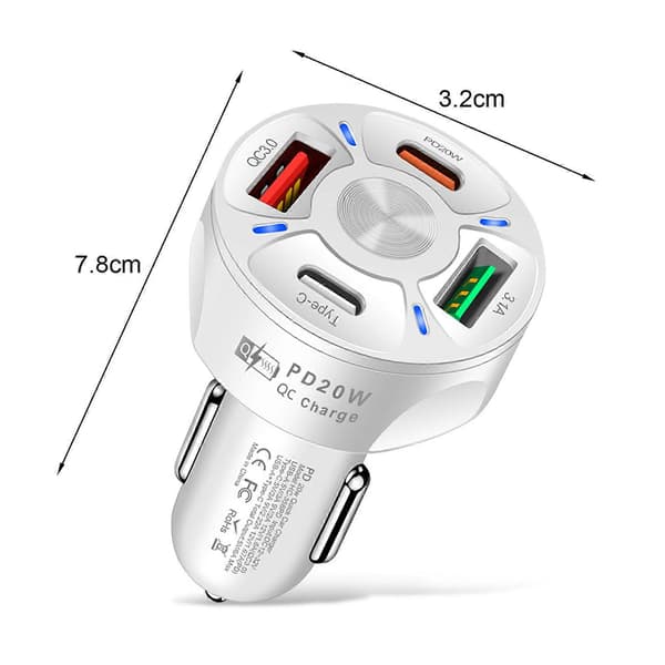 QC3.0 Billader LED Lysdisplay Hurtiglading 4 Porter Mobiltelefon USB-lader Socket Biltilbehør mengxi