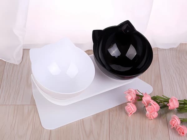 Double Bowl - 2x400 ml Plastic Bowls for Food/Water