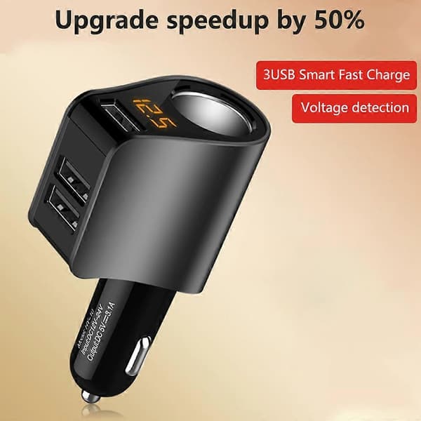 Bilopladerforlænger - Stikdåsesplitter med 3 USB-porte