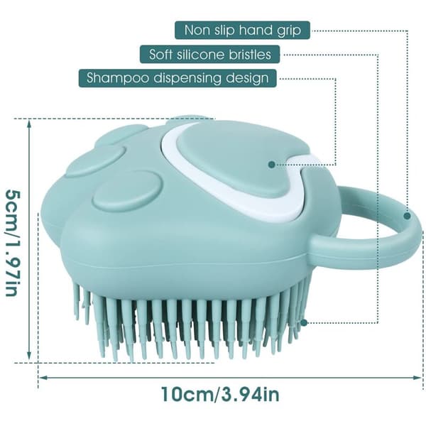 Badebørste til hunde og katte. Silikone shampoo- og massagedispenser til kort- og langhårede hunde og katte (blå poteform)