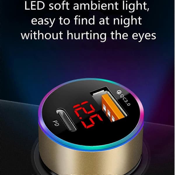 QC3.0+PD Hurtiglading Dobbel USB LED Digital Display Lys Billader - Sølv (Ett Sett)