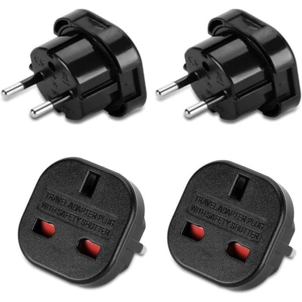 Reseadapter - Storbritannien Typ G till EU Typ C - 2-pack - Svart - Kompakt, CE-certifierad