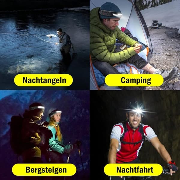 2-pakning LED-hodelykter. COB+XPE LED-hodelykter i 5 modeller. LED-hodelykt med sensor. Vanntette, USB-oppladbare LED-hodelykter. AIMOONSA LED-hodelykt