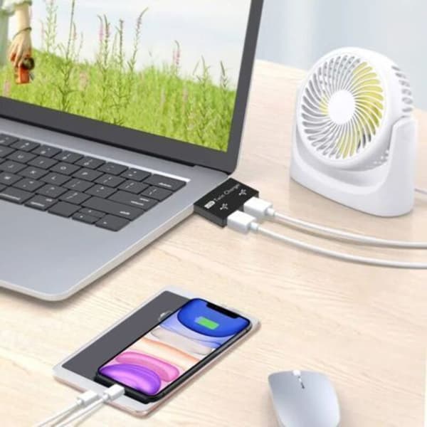 2x USB 2.0 2-ports bærbar USB-hub. Han til dobbelt USB hun-adapter til bærbare og stationære computere (sort)
