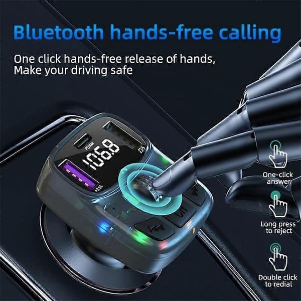 C56 PD Type-C + Dobbelt USB Biloplader Farverigt Lys Bil Bluetooth Adapter FM Transmitter