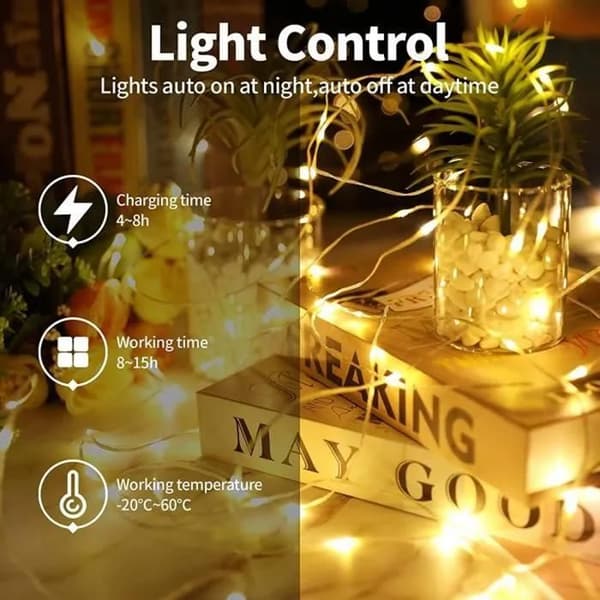 Utendørs lyslenke, solcellelampe, 100 LED, 12M, IP65 vanntett med 8 lysmoduser