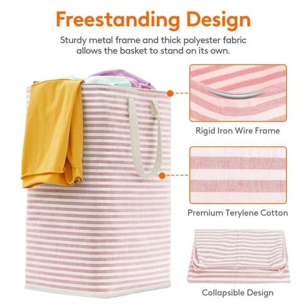 72L Foldable Laundry Basket, Dirty Clothes Hamper with Extended Handles for Clothes and Toy Storage, Pink