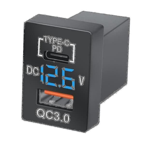 2x Ny Oplader Qc3.0 Usb Biloplader Stik Pd Type-c Oplader Med Led Blå Digital Voltmeter Til Q