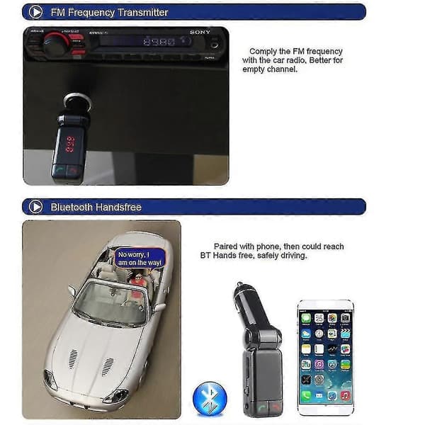 Bc06 MP3-soittimen autoadapteri LCD-näytöllä ja kahdella USB-autolaturilla