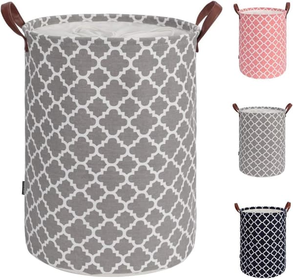 48L Large Laundry Basket with Durable Leather Handle, Drawstring