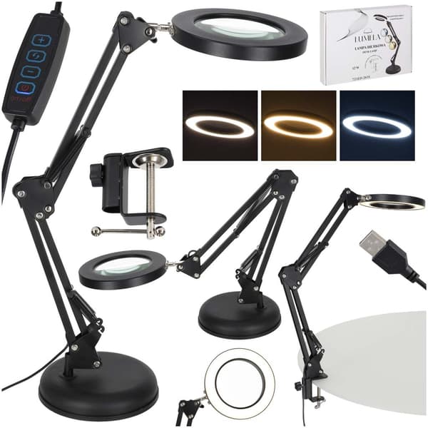 LED-pöytävalaisin suurennuslasilla - USB 12W