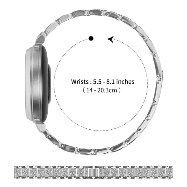 Elegant Sølv Rustfrit Stål Diamant Urrem Kompatibel med Garmin Lily 2