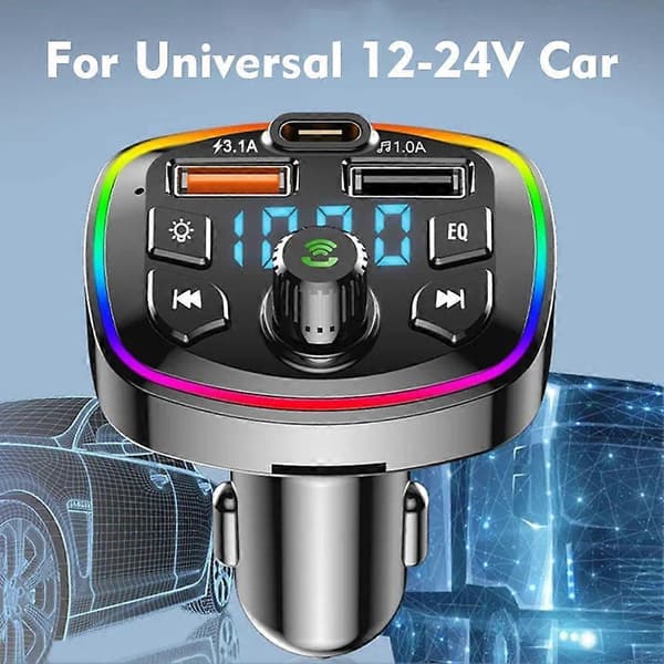Multifunksjonell Bluetooth MP3 Billader – QC3.0 med Fargerik LED