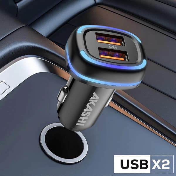 Dual USB 2.4A Hurtig Opladning Lys LED Biloplader, Sort
