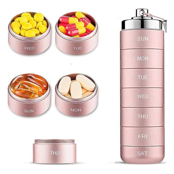 Metal Weekly, Stackable Waterproof Travel Pill Box, Pill Case Container, 7 Day Daily Medicine Organizer