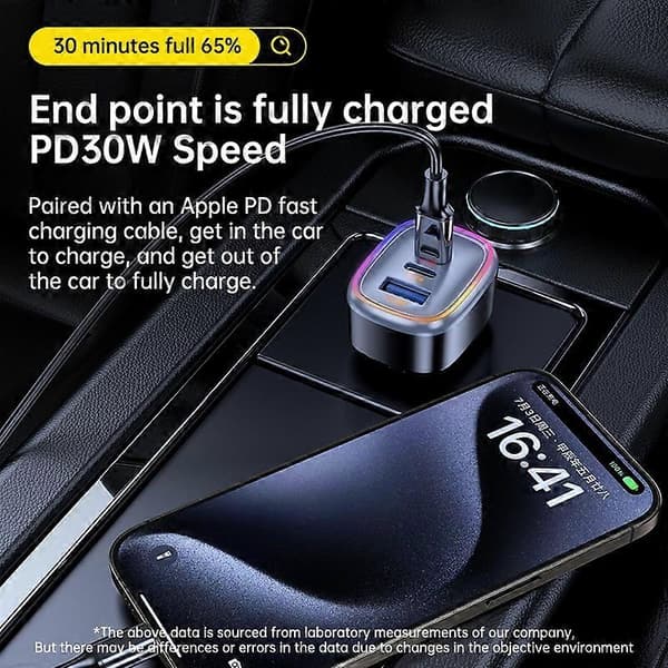 Type A C08 60W USB + Dobbel USB-C Billader Kul Ambient Lys Telefon Hurtiglading Strømadapter