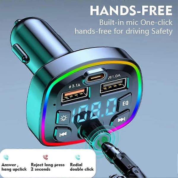 Multifunksjonell Bluetooth MP3 Billader – QC3.0 med Fargerik LED