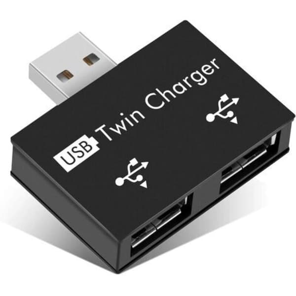2x USB 2.0 2-ports bærbar USB-hub. Han til dobbelt USB hun-adapter til bærbare og stationære computere (sort)