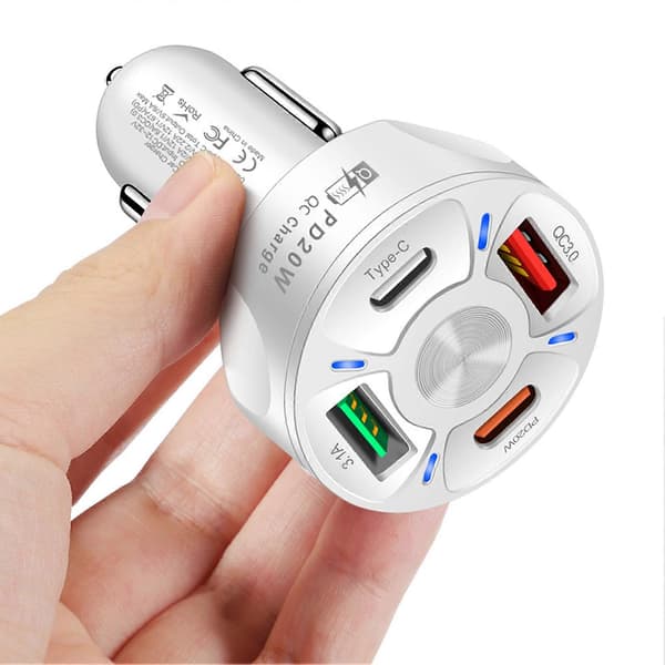 QC3.0 Billader LED Lysdisplay Hurtiglading 4 Porter Mobiltelefon USB-lader Socket Biltilbehør mengxi