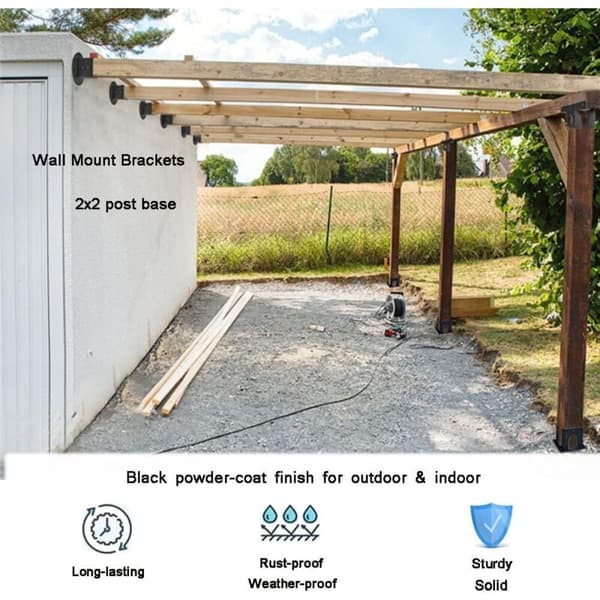 Sæt med 2 firkantede 2 x 2 bordbasebeslag - Pergola baseunderstøttelse - Kraftig sort vægmontering - Ankerbaseunderstøttelse til rækværk postkasse