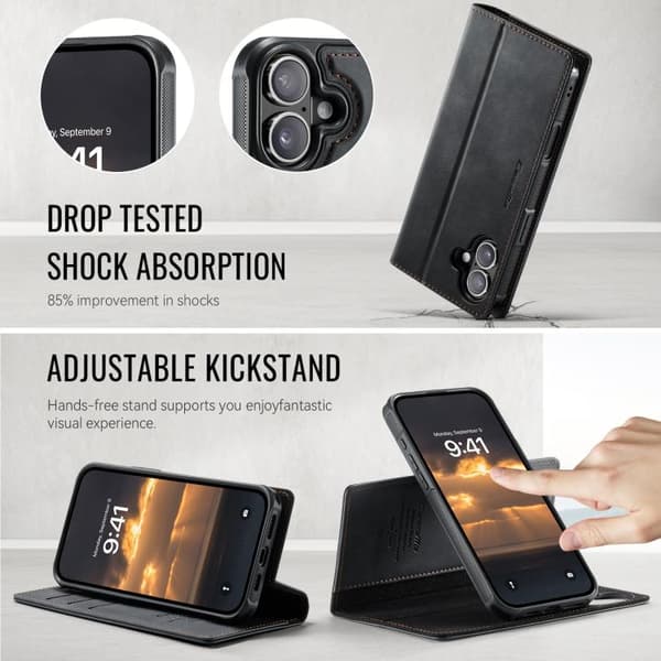 iPhone 17 Case Leather Case with MagSafe and RFID Blocking, Detachable Wallet Svart