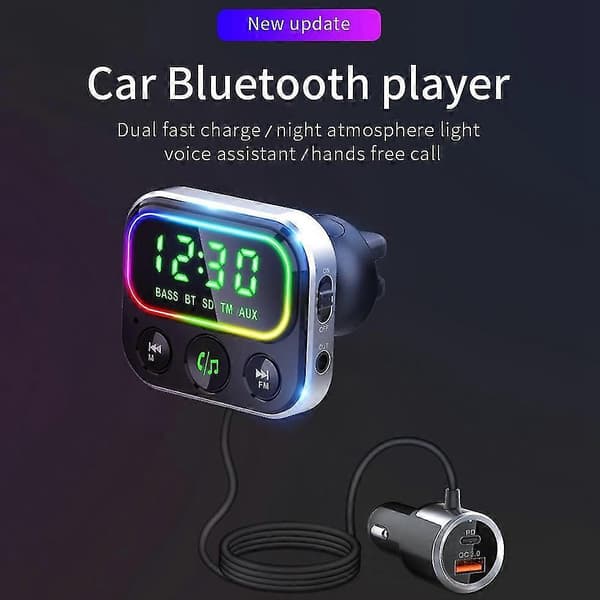 Fm Transmitter Bluetooth 5.0 Bluetooth Bilradio Transmitter Håndfri Bilsæt Qc3.0 Usb Biloplader Understøtter Tf Aux Input