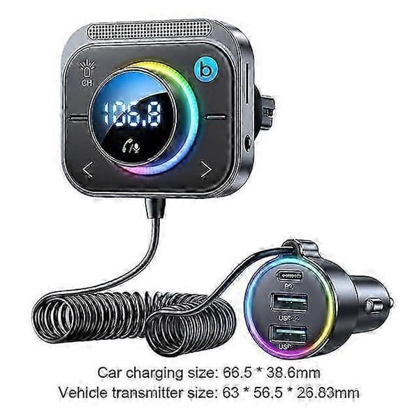 Bluetooth 5.3 FM/AUX Bluetooth Biladapter 3 Portar PD&QC3.0 FM-modulator Bluetooth Bilsändare Billaddare Bluetooth-adapter