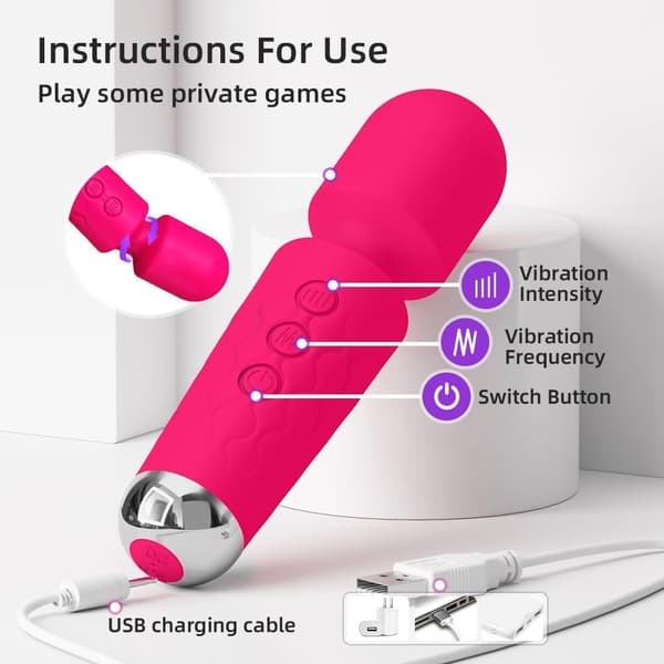 Trådløs massageapparat 8 kraftfulde hastigheder 20 vibrationstilstande Sort Pink