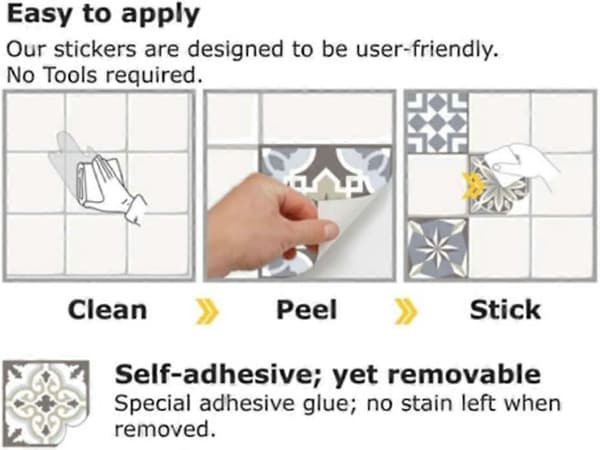 24 st/set Mosaic Tile Stickers PVC Self-Adhesive for Kitchen Bathroom Home Decor 20x20cm