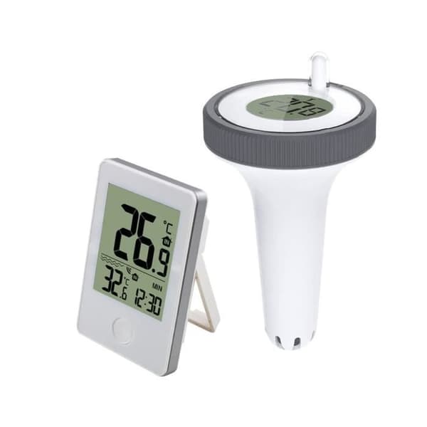 (White) Wireless Floating Digital Pool Thermometer - Water Thermometer with Receiver for Pool, Pond, Outdoor Space