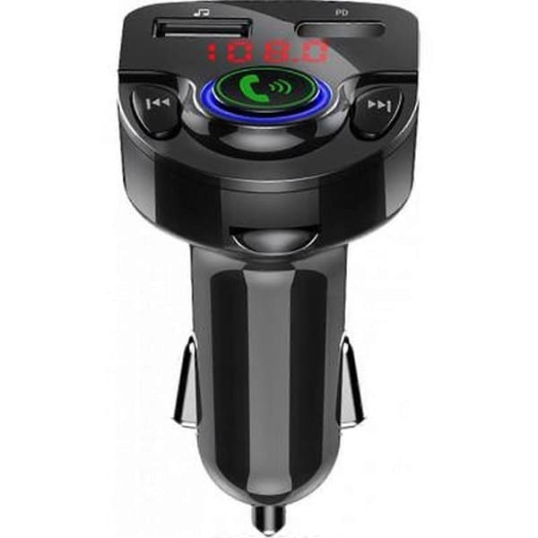 Dobbel USB A C 25W billader med FM-sender, svart