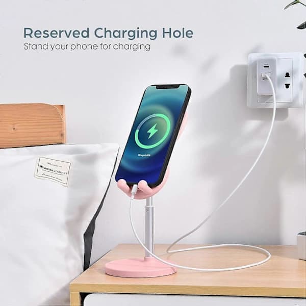 Cute Rabbit Phone Holder, Angle and Height Adjustable Cell Phone Stand for Desk, Compatible with Thick Cases