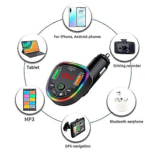 Bluetooth Håndfri Dobbelt USB Telefon Biloplader med Ambient Lys
