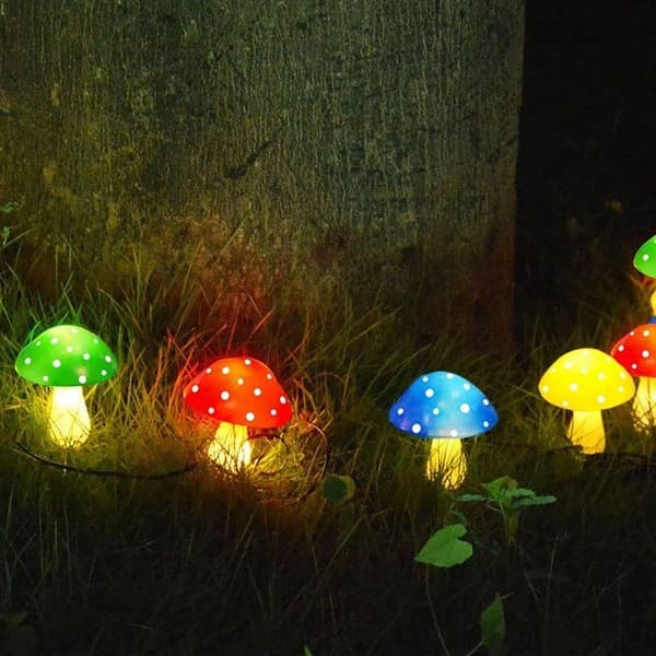 Solar sopplampe - Sett med 8 sopp - Flerfarget - 8 lysmoduser - Vanntett