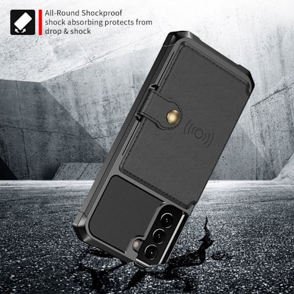 Samsung S21 - Shockproof Case 4 - COMPARTMENT Card Holder Black Black