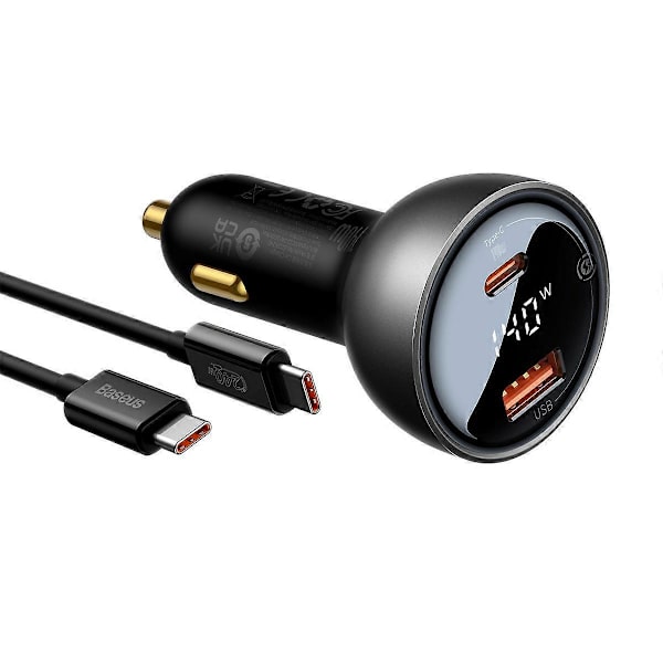 USB USB-C PD3.1 140W biloplader + USB-C kabel 1m sort