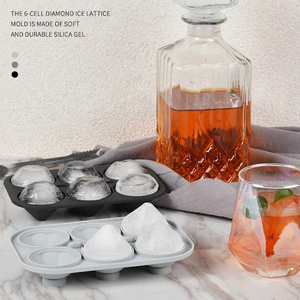Ice Cube Mold 6 Grids Silicone Diamond Whiskey Ice Balls Maker Ice Cube Tray for Cocktail DIY Bar Decoration Stackable Purple