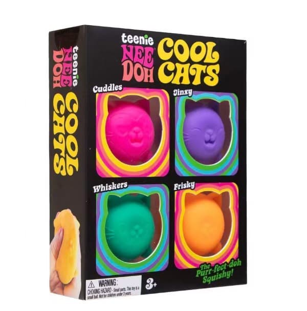 NeeDoh Cool Cats Squishy Legetøjssæt Blødt Sensorisk Stressaflastende Fidget Legetøj Sød Kattegave 4 STK