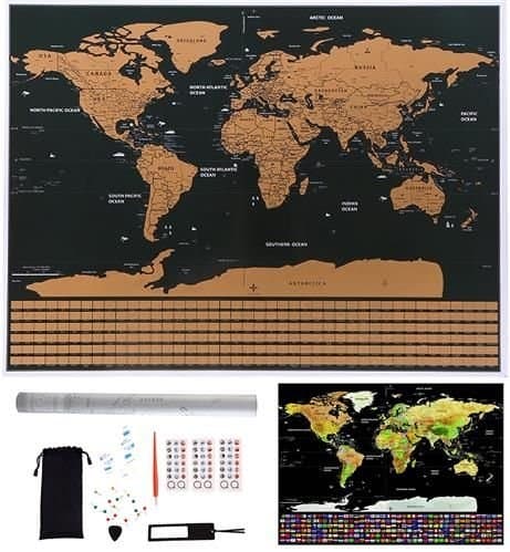 Raaputuskartta tarvikkeilla / Scratch Map / Maailmankartta - 82 x 59 cm